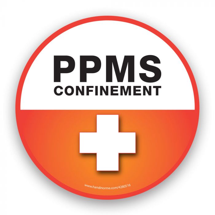 Autocollant rond PPMS Confinement - orange - Vinyle adhésif.