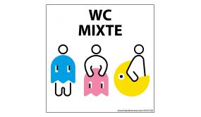 Panneau signalétique Homme+Femme+PMR + "WC Mixte" PacNorm