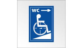 Panneau en relief et en braille Handicapés WC, flèche 