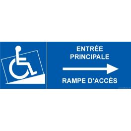 Panneau signalétique "Entrée principale avec rampe d'accès" flèche droite