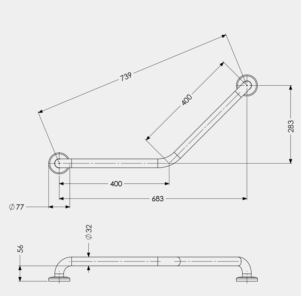 schéma et dimensions de la barre d'appui coudée